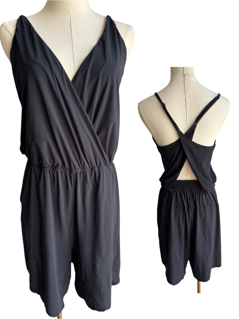 Lululemon Monday Best Romper Sz 8 Black Lightweight Shorts Halter Athletic
